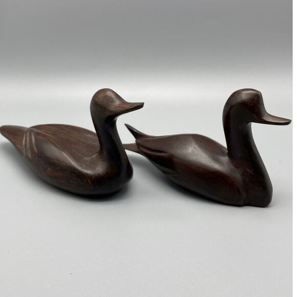 Vintage Hand Carved Wood Ducks- Set of 2 Mexico Mid Century Dark solid Wood - Picture 1 of 7